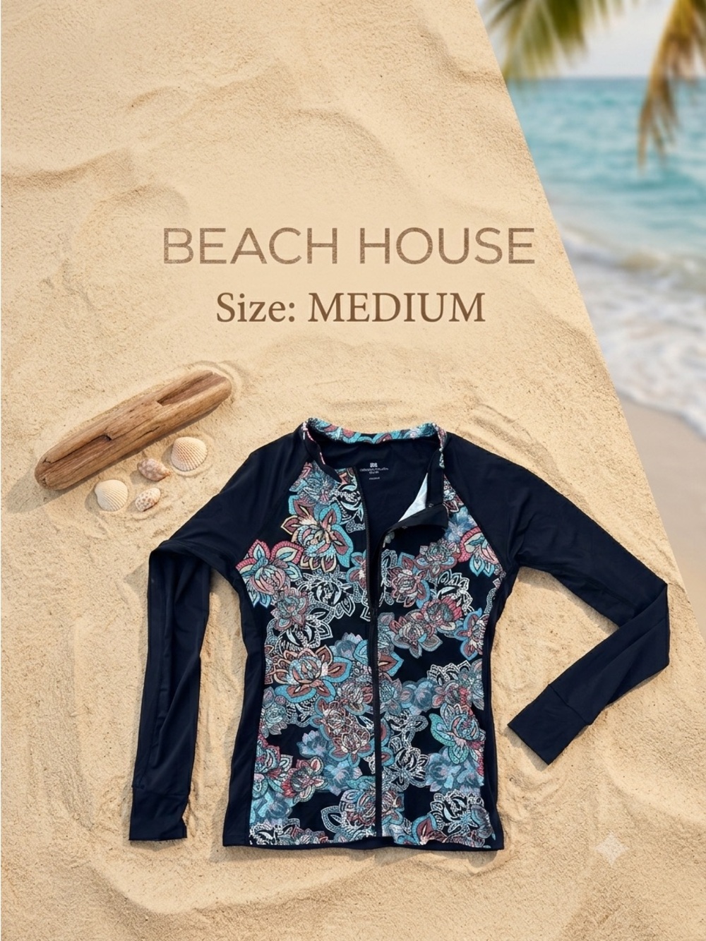 BEACH HOUSE Sport Women's Bright Floral Full Zip Long Sleeve Rash Guard Swim Top